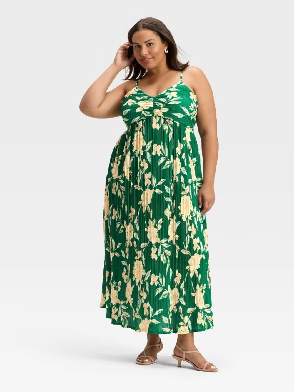 a new day Green Maxi Dress with Cream Floral Print